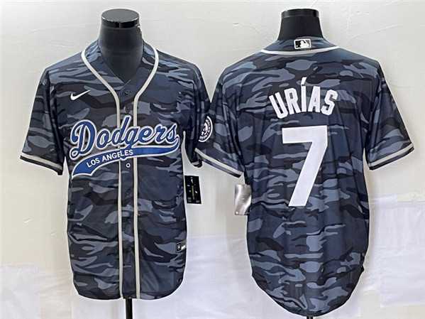 Men%27s Los Angeles Dodgers #7 Julio Urias Gray Camo Cool Base With Patch Stitched Baseball Jerseys->2023 world baseball classic->MLB Jersey